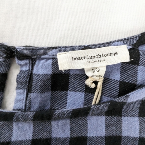 BeachLunchLounge Blue Black Checker Roberta Bell Sleeve Gingham Check Top - Picture 5 of 9